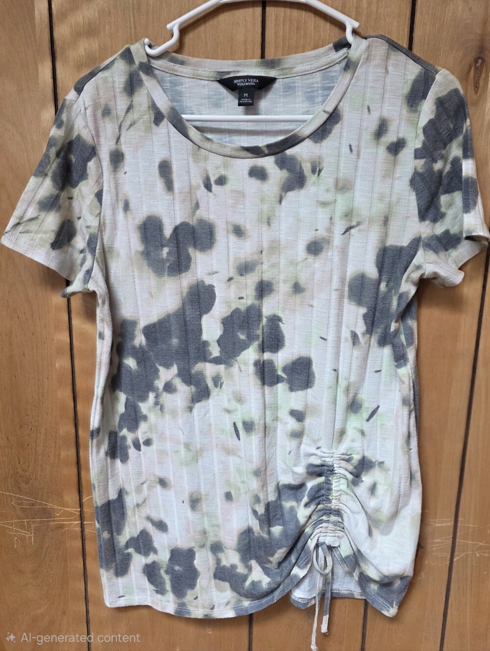 Simply Vera Vera Wang Short Sleeve Ribbed Tie-Front Tee, Gray & Light Green-M
